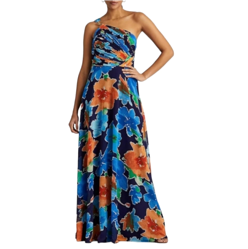 Ralph Lauren Navy One-Shoulder Floral Maxi Dress